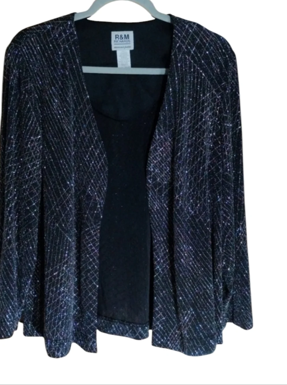 R & M Richards Vintage Black and Silver Sparkling Women's Cardigan Sz 16WP